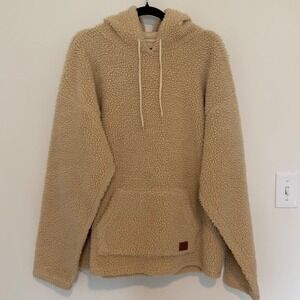 Brixton Womens Sherpa Fleece Hoodie Tan Beige Oversized Pullover Sweatshirt L